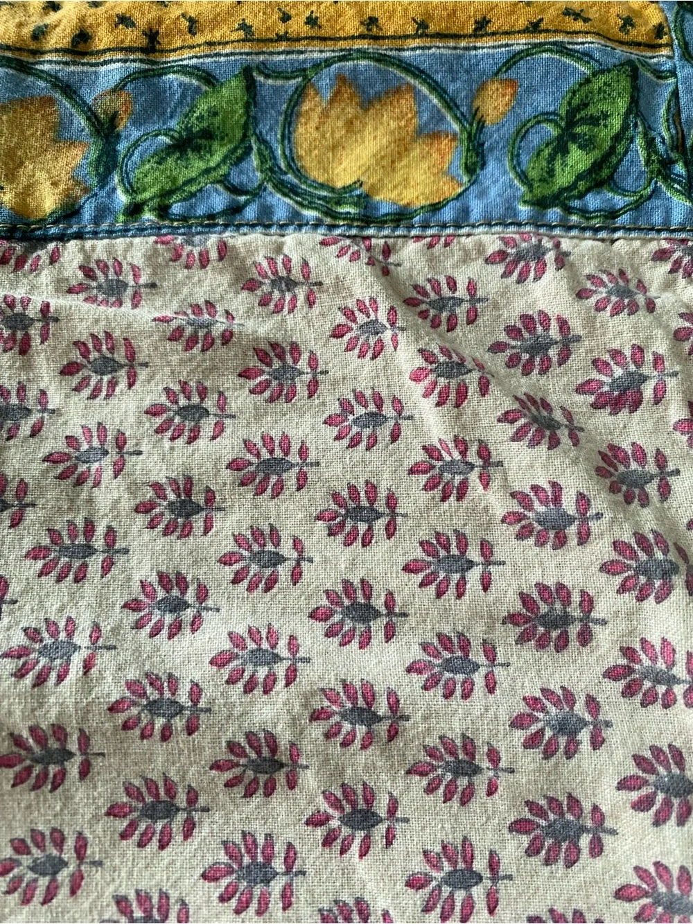 Vintage Set of 4 Cotton Placemats - Yellow Green Blue Pink Floral -Boho Folk Art